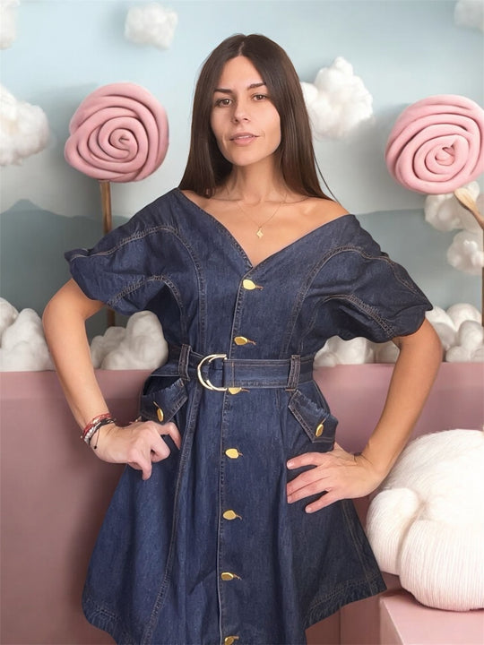 Denim Dress with Belt