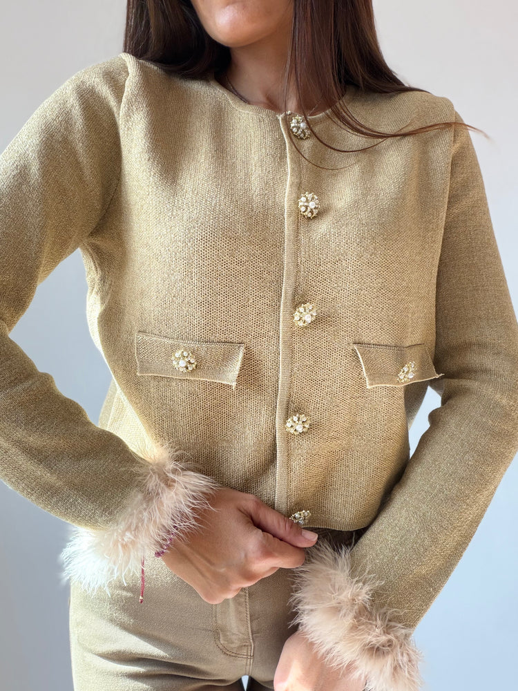 ELEGANT FEATHER VEST - "GOLDEN CHARM"